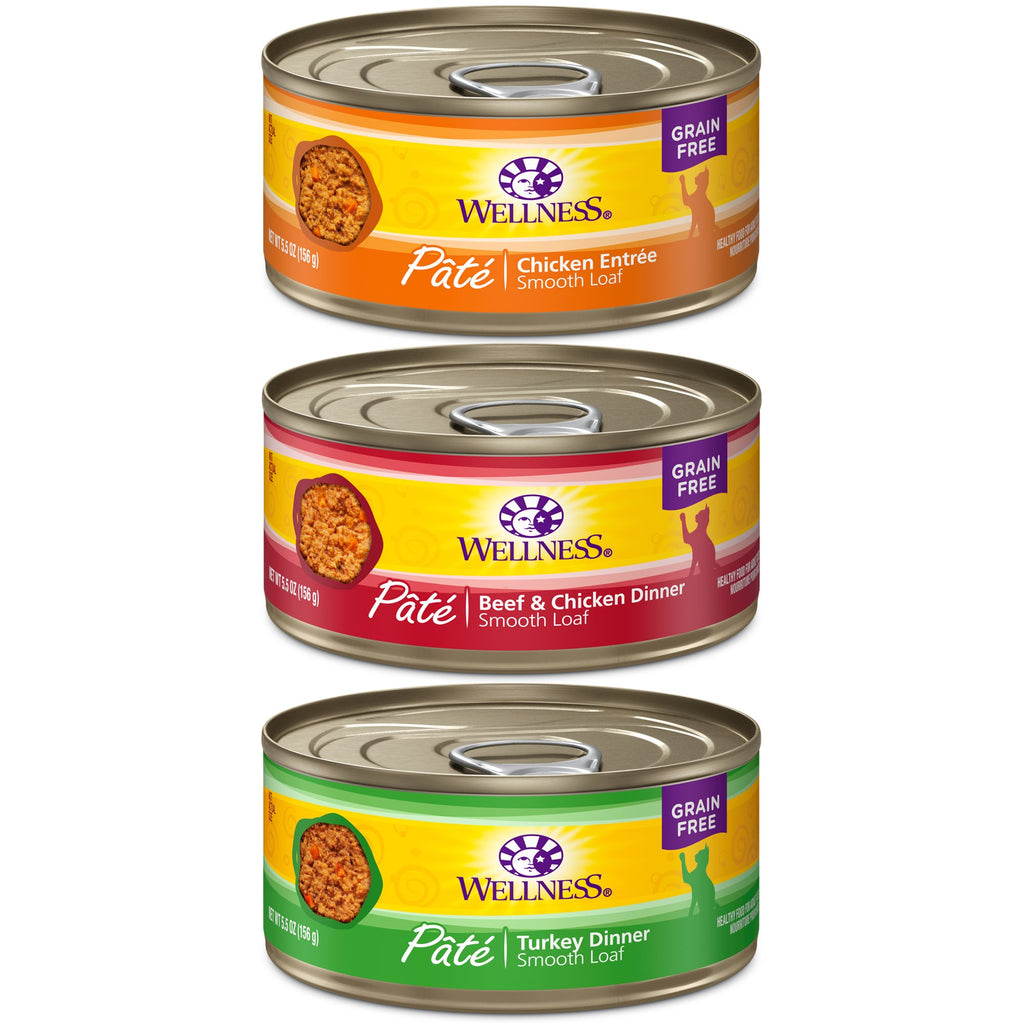 Wellness Natural Pet Food 8957 Complete Health Natural Canned Grain Free Wet Pate Cat Food Best Sellers Variety Pack 5.5-Ounce Can (Pack Of 30)