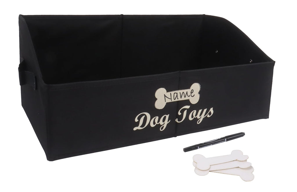 Brabtod Large Dog Toy Bin Collapsible Dog Toy Box Fabric Trapezoid Dog Toy Basket Storage for organizing pet Toys/Blankets/leashes/Rope Toys/Clothing-Can be Personalized-Black