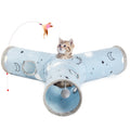 Tempcore Pet Cat Tunnel Tube Cat Toys 3 Way Collapsible Cat Tunnels for Indoor Cats，Kitty Tunnel Bored Cat Pet Toys Peek Hole Toy Ball Cat Puppy Kitty Kitten Rabbit Blue Large Size Blue Sun