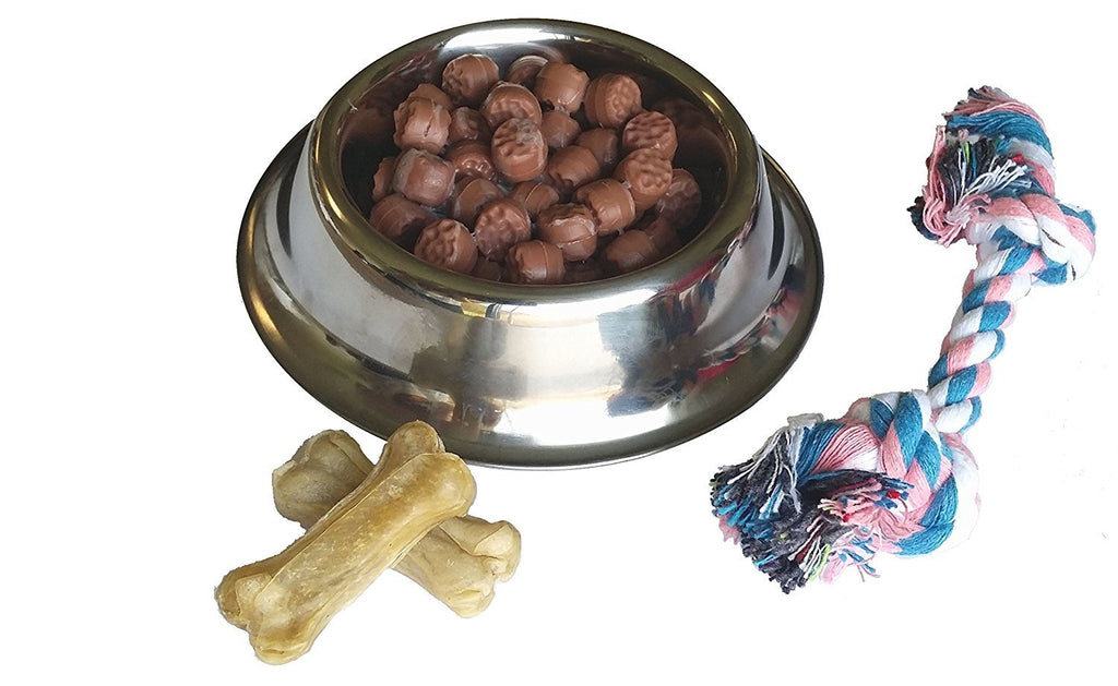 Perfect Petzzz - Silver Bowl with Simulated Pet Food Colorful Chew Toy for Lifelike Stuffed Interactive Pet Dog Bones for Breathing Pets