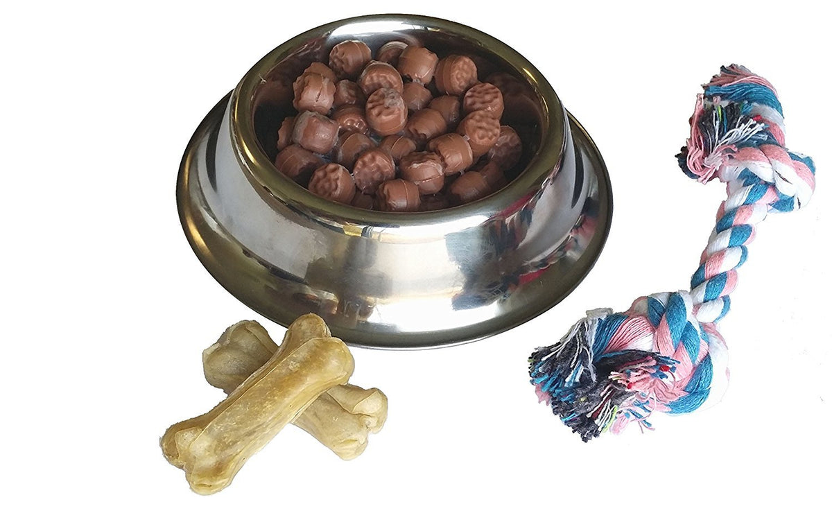 Perfect Petzzz - Silver Bowl with Simulated Pet Food Colorful Chew Toy for Lifelike Stuffed Interactive Pet Dog Bones for Breathing Pets