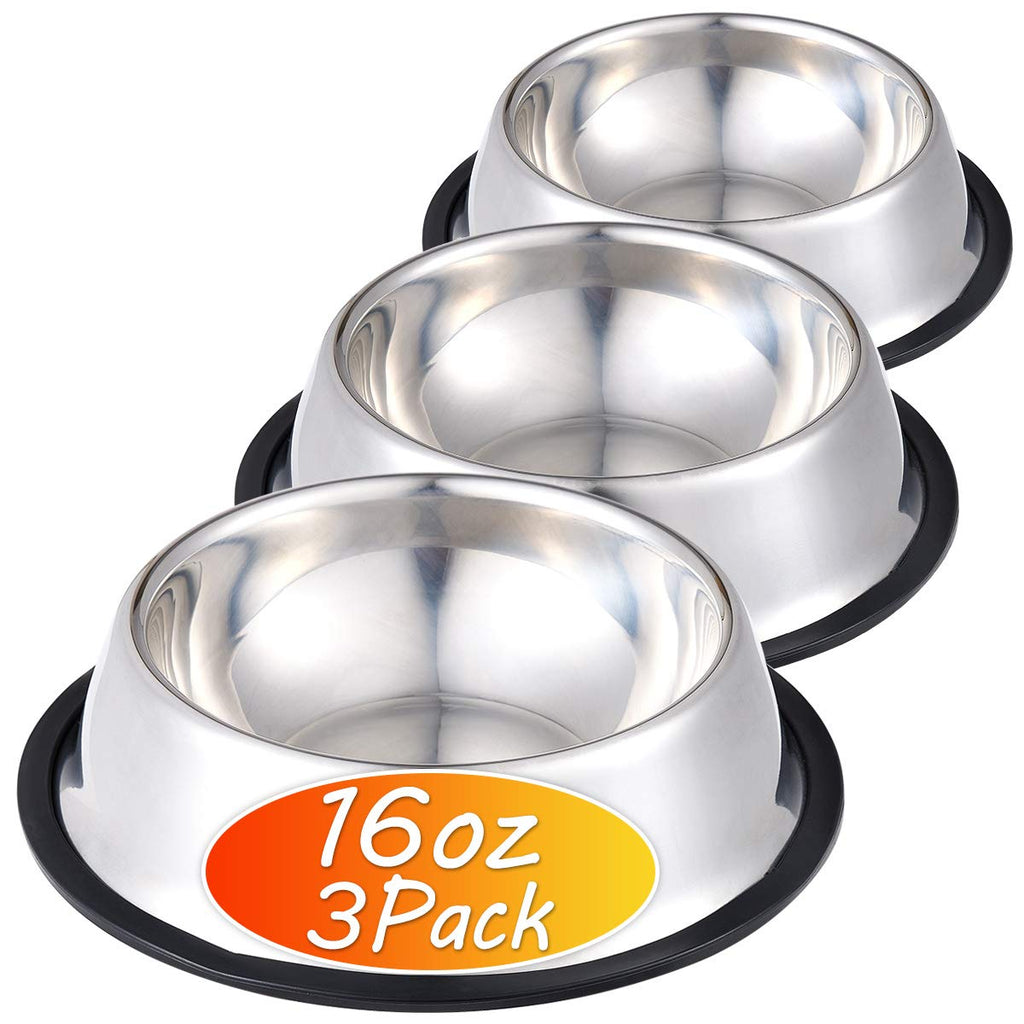 Stainless Steel Dog Bowl with Rubber Base for Food and Water Pet Food Container Perfect Choice for Small/Medium Dogs or Cats (3 Pack)