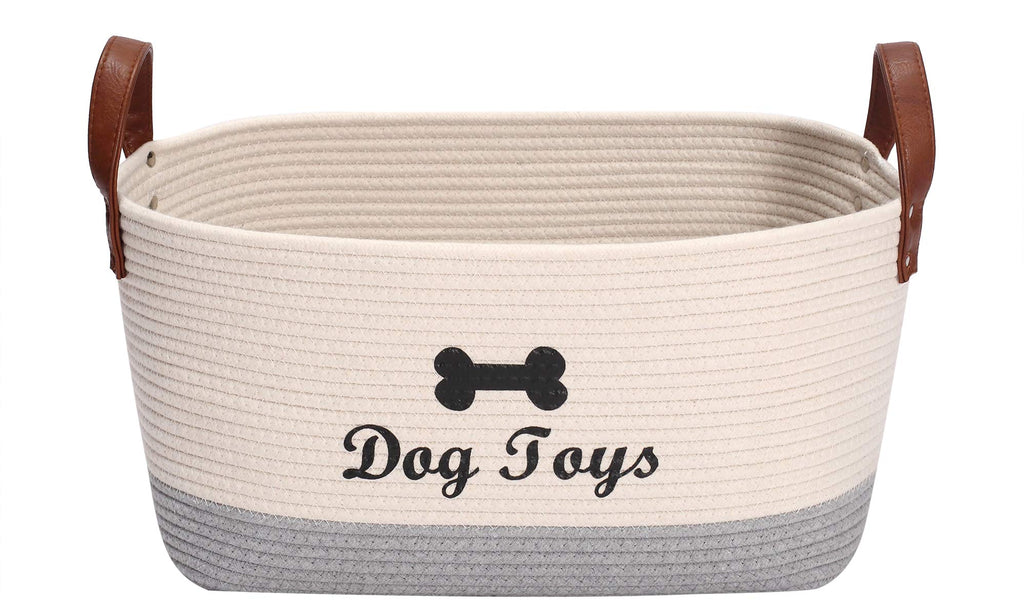 Large cotton dog toy basket 16.5"x10.6"x 7.5" puppy toy basket puppy bins pet organizer laundry basket storage bin - Perfect for organizing pet toys blankets leashes coat and stuff - Beige Gray